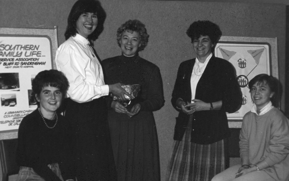 SMYLE Farewells Mary Shaw July 1990, Tutor Tracey Burchall, Coordinator Luanne Erickson, Director SFL Mary Shaw, SMYLE ESL Consultant Nellie Raffa, Tutor Ruth Sterrey.